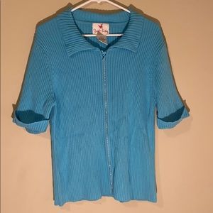 Quaker Factory Zip Up Ribbed Sweater L Large